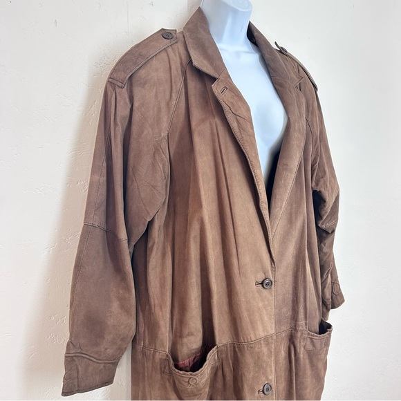 Split Ends 90s Brown Leather Duster Trench Coat size L - Picture 5 of 14